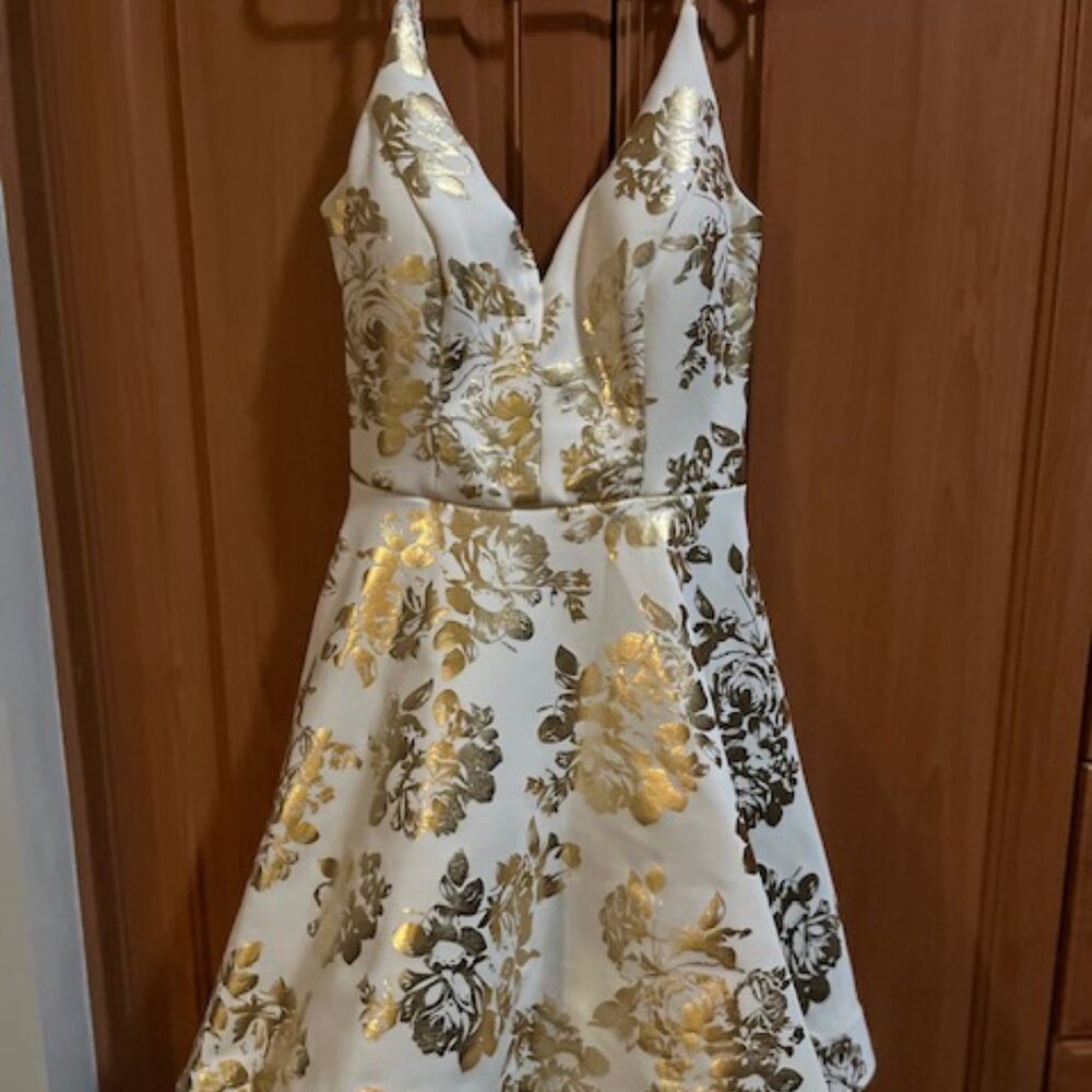 Girls Size 1/2 B. Darlin White and Gold Formal Dress